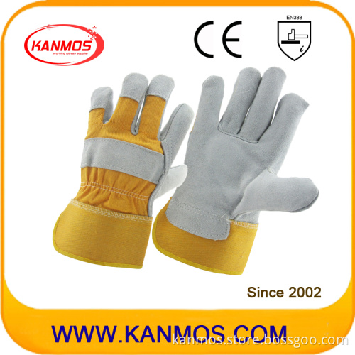 Full Palm Yellow Industrial Safety Cowhide Split Leather Work Gloves (110091)